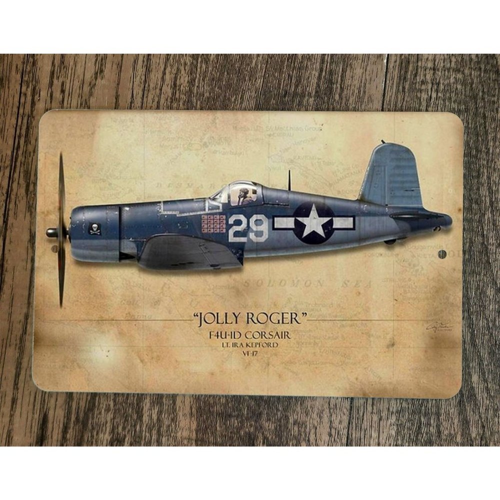Jolly Roger F4U-1D‎ Corsair Military Jet Plane 8x12 Metal Wall Sign Poster
